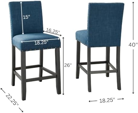 Biony Blue Fabric Counter Height Stools with Nailhead Trim, Set of 2 - Image 3