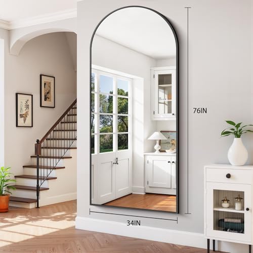 76"x34" Arched Full Length Mirror, Large Floor Mirror with Aluminum Alloy Frame Standing Hanging or Leaning Wall-Mounted Mirror, Vanity Mirror for Living Room and Bedroom,Black - Image 5