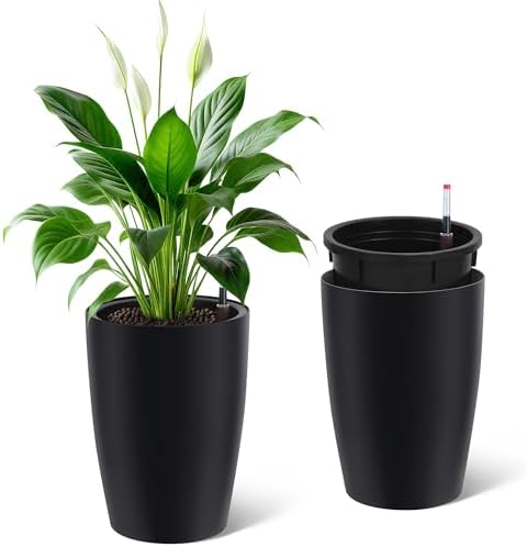 16" Tall Planter Set of 2, Self Watering Pots, Large Planter for Outdoor by STMHOM