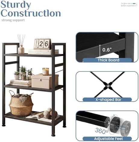 DUMOS 3 Tier Bookshelf, Home Office Bookcase Shelf Storage Organizer - Image 6