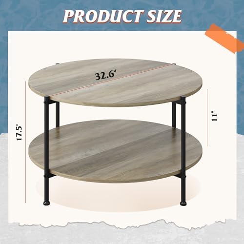 WLIVE Round Coffee Table for Living Room, 32.6" Center Table Storage Grey - Image 3