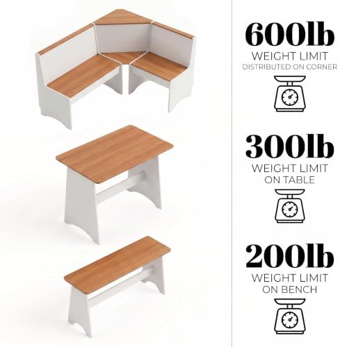 Item Name: Farmhouse Breakfast Nook Table Set with L-Shaped Bench & Storage, Reversible Seating for 3-4, Easy-Clean Waterproof Laminate, Space-Saving Corner Design (White + Natural) - Image 3