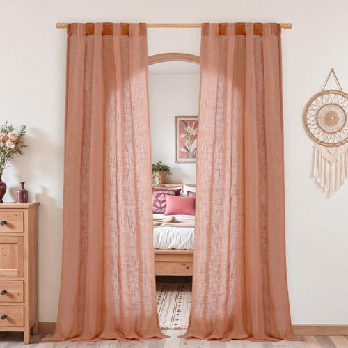 LAMIT Terracotta Linen Curtains 80 inch Length 2 Panels for Doorway by LAMIT