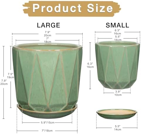 Ceramic Pots for Plants, 8+6 inch Plant Pots with Drainages Holes & Saucers - Image 2