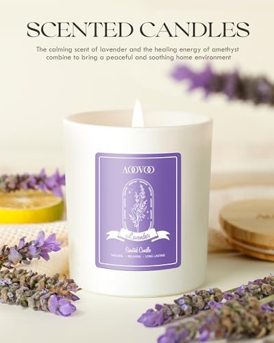AOOVOO Lavender Scented Candles for Women - Aromatherapy Candle with Crystals Inside, 10oz Soy Candles for Home Scented, Birthday Gifts Mothers Day Candle for Women Mom - Image 6