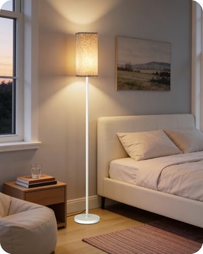 64.2'' Dimmable Floor Lamp for Living Room with Remote and Foot Switch, Corner Floor Lamp for Bedroom, Includes 10W A19 Bulb, Modern Standing Tall Lamp, ETL Listed White and Beige WE17LD05 - Image 6
