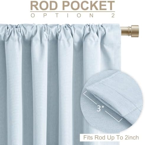 Faux Linen Total Blackout Curtains for Bedroom 84 Inch Long Chambray Blue - Image 4