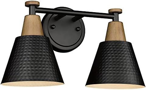 FEMILA Black Bathroom Light Fixtures, 2-Light Bathroom Vanity Lights Over Mirror with Hammered Metal Shade, Modern Wall Sconces Lighting for Kitchen Bedroom Living Room, 4FG59B-2W BK by FEMILA