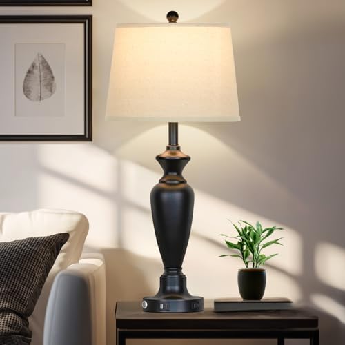 Cinyirong 30" Tall Table Lamps Set of 2, Touch Control Bedside Lamp with USB A+C Ports and AC Outlet, 3-Way Dimmable Modern Metal Nightstand Lamp for Bedroom Living Room, 2 LED Bulbs Included, Black - Image 6