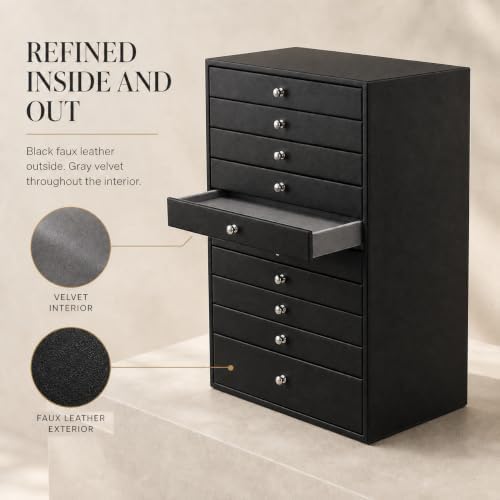 GUKA 10 Layer Jewelry Box with Drawers, Large Jewelry Organizer, Black/10 layer - Image 5