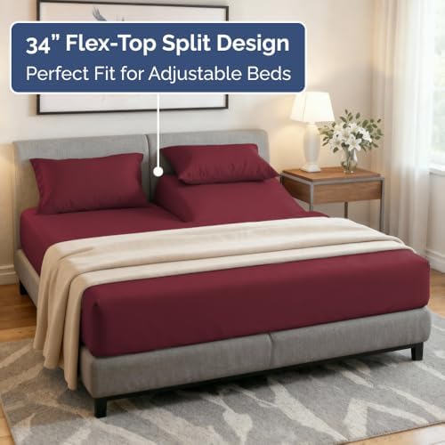 Flex Top Split Head King 4 Piece Sheet Set - Soft & Breathable - Burgundy - Image 4