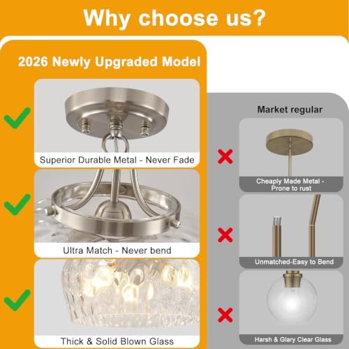 Modern Pendant Lights Kitchen Island, 3-Light Brushed Nickel Pendant Light Fixtures with 14.2" Clear Hammered Glass Shade, Hanging Pendant Lights Fixture for Kitchen Island Dining Room Foyer Entryway - Image 7