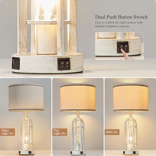 SRJJA 24" Farmhouse Table Lamps for Living Room Bedroom Set of 2, USB A+C - Image 2
