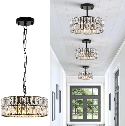 CATINER Black Crystal Chandelier 12" 4-Light Modern Ceiling Pendant Light by CATINER