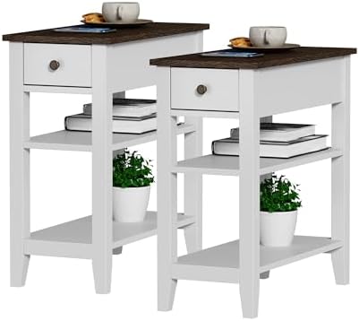 ChooChoo Side Table Set of 2 Living Room with Drawer and Shelf by ChooChoo