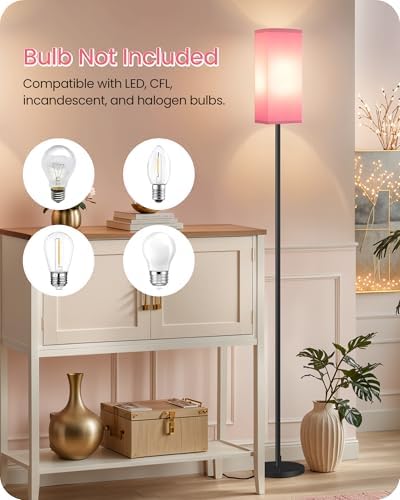 Set of 2 Floor Lamps for Living Room, Modern Tall Standing Lamps with Foot Switches, Bulb Not Included, 64.6'', for Living Room, Bedroom, Study, Kids Room, Pink and Black P07LDP205W1 - Image 5