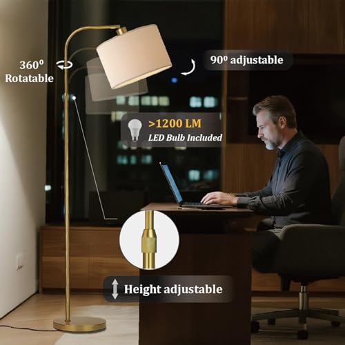 Gold Floor Lamp with Remote Control, 1200 Lumens Adjustable Height Dimmable Arc Floor Lamp for Living Room, Modern Standing Lamp for Bedroom, Office, LED Smart Bulb Included - Image 4
