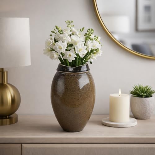 Elegant Ceramic Vase for Room, Bathroom and Bedroom Decor - Decorative Accent for Home, Kitchen, Living Room and Office - Tabletop Placement for Home and Kitchen and Flower Pots - 12", Brown - Image 3