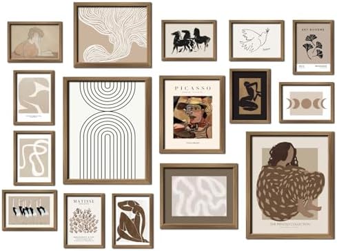 ANERZA 16 PCS Framed Boho Eclectic Wall Art Decor, Abstract Wall Collage Kit Prints for Bedroom Bathroom, Gallery Wall Frame Set, Minimalist Posters for Living Room Aesthetic, Beige and Brown Dorm Artwork by Unknown