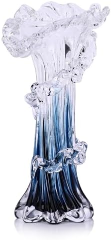 Hand Blown Blue Glass Vase, Unique Art Beautiful Ocean Glass Vase for Coastal Home Decor, Coffee Table, Living Room, Office Decor - 9.8" H (Medium) by oliruim