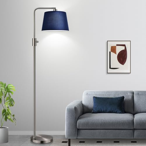 Nintiue Dimmable Floor Lamp, 1000 Lumens LED Edison Bulb Included, Brushed Nickel Arc Standing Tall Floor Lamp with Blue Shade for Living Room Bedroom Office Dining Room - Image 6
