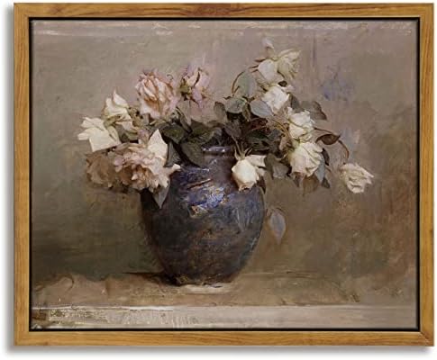 InSimSea Framed Canvas Print , Roses in Vase Classical Oil Paintings for Wall Decorations Canvas wall art for Bedroom Living Room Bathroom Decor ,Farmhouse Decor 8x10in by InSimSeaArt