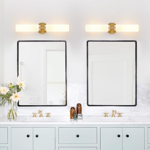 Wall Sconces Set of Two, Hardwired Brushed Gold Bathroom Sconces Wall Lighting with Milky White Glass, Modern Sconces Wall Decor Set of 2 Bathroom Light Fixtures for Mirror Living Room Hallway Bedroom - Image 5