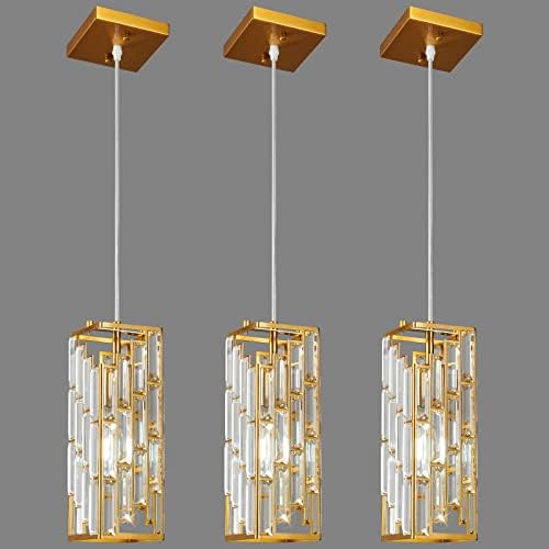 Gold Pendant Lighting Modern Pendant Light, Mini Crystal Chandeliers,Adjustable Pendant Light Fixture for Kitchen Island Dinning Room Bedroom (3 Pack) by FDPBY