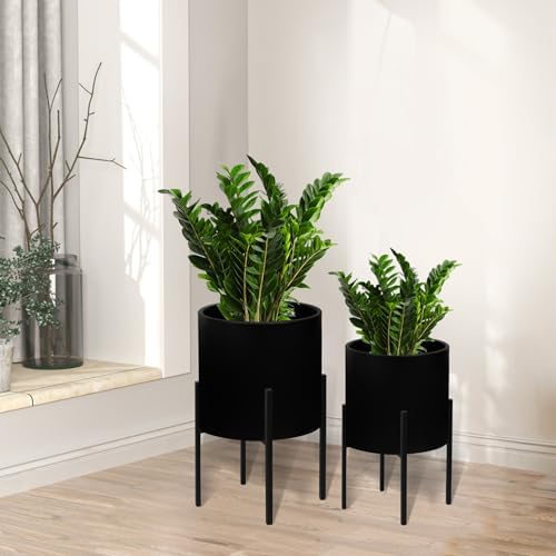 ARNIS Modern Plant Pots, Large Planters with Stand, Set of 2 Decorative Planters, Metal Plant Pots with Drainage Holes for Living Room, Office, Garden or Balcony, 10.5 &12.25 Inch, Black - Image 6