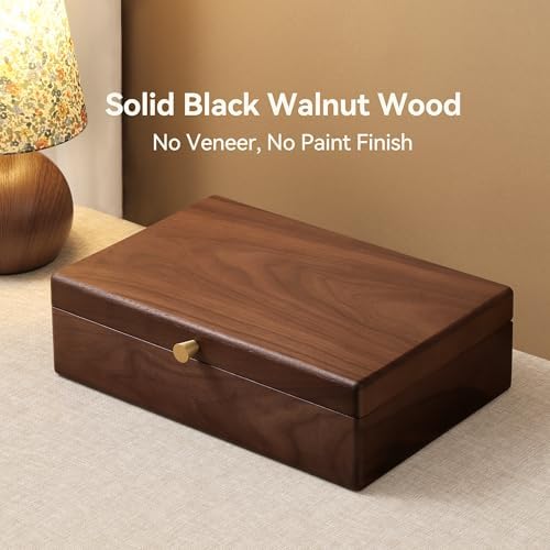 Black Walnut Wooden Jewelry Box, 2 Layer Large Necklace Organizer for Women - Image 3