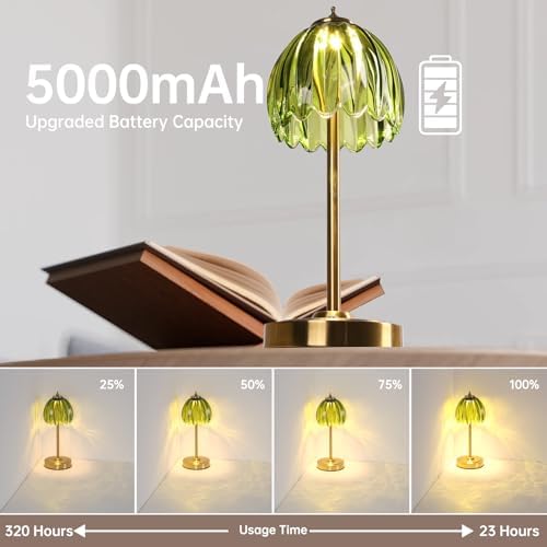 Shenmoyl Tulip Table Lamp with 5000mAh Battery & Touch Control, Cordless Table Lamp with 3 Colors, Dimmable Rechargeable Table Lamps for Bedroom, Nightstand, Living Room, Entryways (Green Tulip) - Image 2