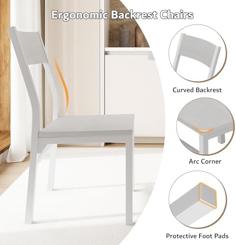 iPormis 5-Piece Round Dining Table Set for 4-6, 59" Extendable Dining Room Table Set with 2 Ergonomic Chairs & 2 Benches, Oval Modern Dinette Table with MDF Board and Metal Frame, Space-Saving, White - Image 5