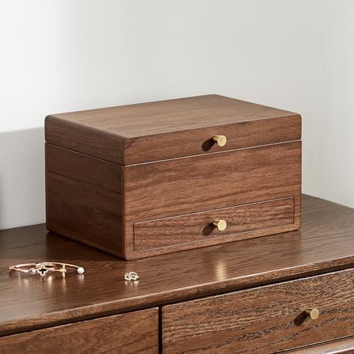 CHOSIN Black Walnut Wooden Jewelry Box for Women, 3 Level Multi-functional Drawer Organizer Box Watch Necklace Ring Earring Storage, Ideal Gift for Her - Image 2