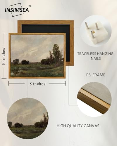InSimSea Framed Canvas Wall Art, Vintage Landscape Art for Living Room Hallway Shelf, 10x8in, Impressionist French Countryside Painting, Rustic Farmhouse Cozy Mid Century Small Nature Decor - Image 4