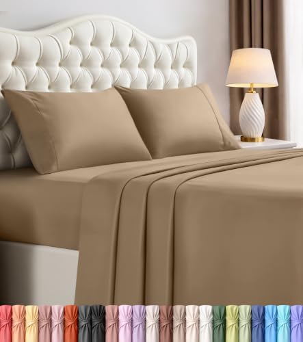 Full Sheets Set, 4 Pieces 16" Deep Pocket Hotel Luxury Bed Sheets, Sand by UTOPIABEDDING