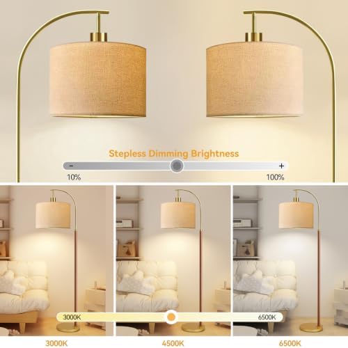Wood Floor Lamps for Living Room Arc Floor Lamp with Remote Control,Dimmable Farmhouse Floor Lamp Mid Century Modern Standing Lamp with 3 Color Temperature Tall Vintage Floor Lamp For Bedroom Corner - Image 2