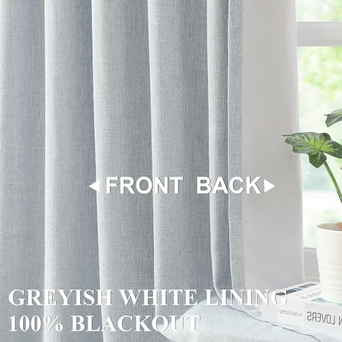 Vision Home Blue Gray Pinch Pleated Full Blackout Curtains Linen Blended Room Darkening Window Curtains 102 inch for Living Room Bedroom Thermal Insulated Pinch Pleat Drapes with Hooks 40" Wx102 Lx2 - Image 2