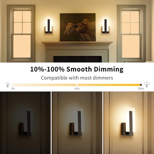 Joosenhouse Modern LED Wall Sconce Dimmable Wall Mounted Lamp Set of 2, Black 3000K Warm White Wall Lamp, Hardwired Bathroom Vanity Light, Indoor Wall Lights for Hallway, Bedroom, Study, Living Room. - Image 2