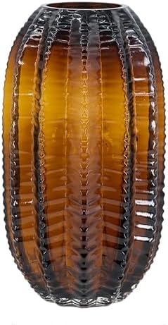 Modern Textured Cylindrical Glass Vase with Deep Amber Finish - 11" Tall Elegant Decor Piece for Living Room, Entryway, or Dining Table by Unknown