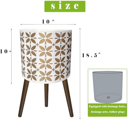 10 Inch Planter with Stand, Modern Plants Pot for Indoor Plants with Legs, Large Planter Pot with Drainage Holes for Outdoor,White/Gold - Image 2