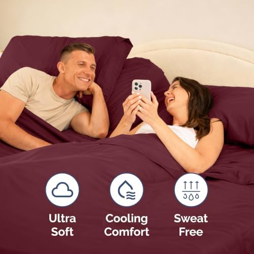 Flex Top Split Head King 4 Piece Sheet Set - Soft & Breathable - Burgundy - Image 6
