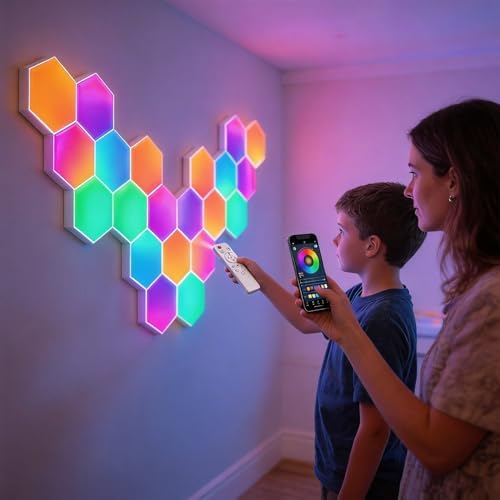 TISOFU 20 Pack Hexagon Lights LED Wall Panels, RGB Gaming Lights with APP/Music Sync & Remote, DIY Smart Modular Hexagonal Honeycomb Glide Hex Tiles Panel, Bedroom Party Decor Gifts - Image 4