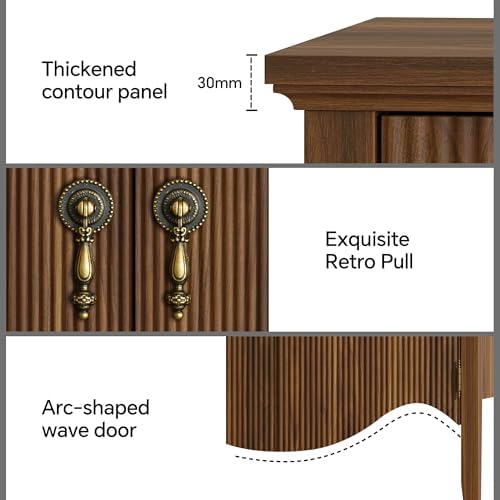 FUSUNBAO 57" Fluted Sideboard Buffet,Retro Storage Cabinet, Walnut - Image 5
