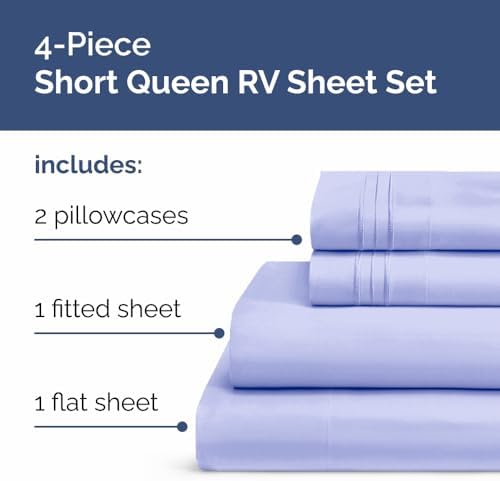 Short Queen Size 4 Piece Bed Sheet Set - RV Short Queen Sheets - Lavender - Image 2