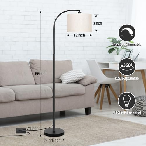 Modern Floor Lamp for Living Room, Arc Floor Lamp with Adjustable Hanging Shade, Black Light with Pedal Switch for Bedroom Study Room, 9W 3000K LED Bulb Included - Image 4