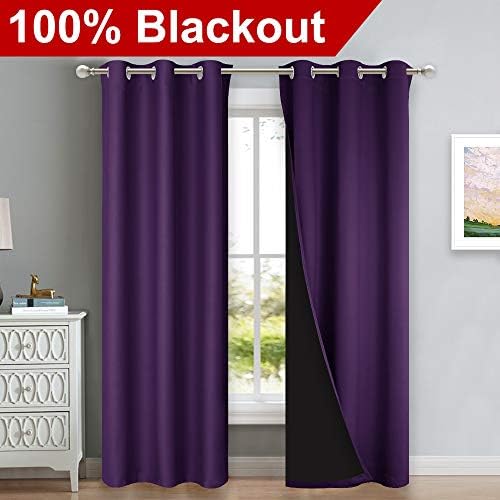 NICETOWN Cold Blocking 100% Blackout Curtains with Black Liner Backing, Thermal Insulated Curtains for Living Room, Noise Reducing Drapes, Royal Purple, 42" Wide x 84" Long Per Panel, Set of 2 Panels - Image 2
