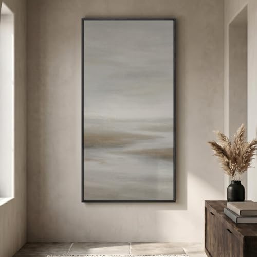 Large Framed Neutral Abstract Landscape Wall Art, 1 Piece Vertical 30x60 In by Cuspin