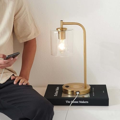 Brightech Elizabeth Table Lamp with Wireless Charging Pad and USB Port, Bedside Reading Lamp, Vintage Brass Gold Desk Lamp, Nightstand Lamp with LED Bulb for Bedroom, Living Room, Office - Image 4