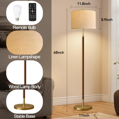 Wood Floor Lamps for Living Room Farmhouse Floor Lamp with Remote Control,Dimmable Vintage Floor Lamp Mid Century Modern Standing Lamp with 3 Color Temperature Tall Floor Lamps For Bedroom Corner - Image 5