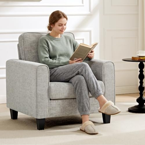 Accent Chairs Set of 2 for Living Room, Mid Century Modern Upholstered Living Room Chair, Chenille Reading Armchair for Apartment, Waiting Room, Office, Light Grey - Image 7